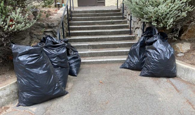 Bags outside steps