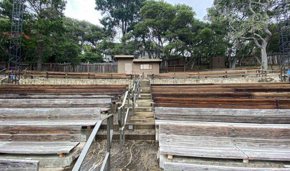Forest Theater benches during pressure washing